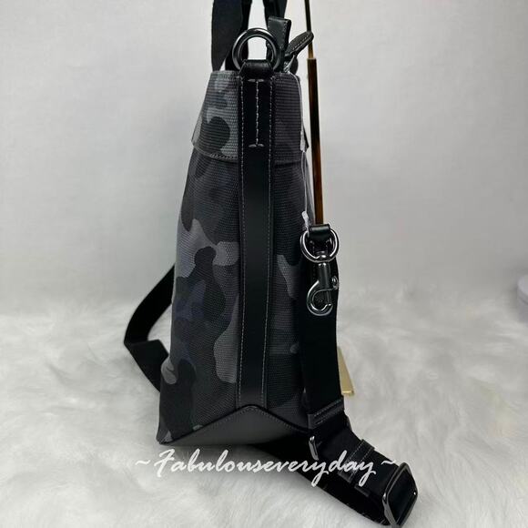 Coach Tote 38 Crossbody Bag Camo Print In Canvas/Gunmetal/Grey Multi CY805 NWT - Picture 4 of 10